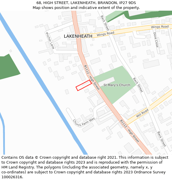 68, HIGH STREET, LAKENHEATH, BRANDON, IP27 9DS: Location map and indicative extent of plot