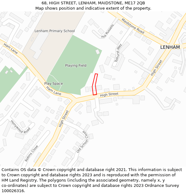 68, HIGH STREET, LENHAM, MAIDSTONE, ME17 2QB: Location map and indicative extent of plot