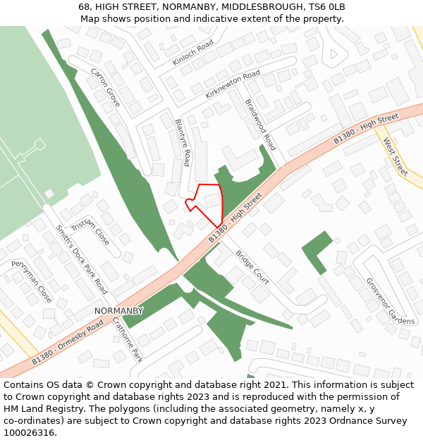 68, HIGH STREET, NORMANBY, MIDDLESBROUGH, TS6 0LB: Location map and indicative extent of plot