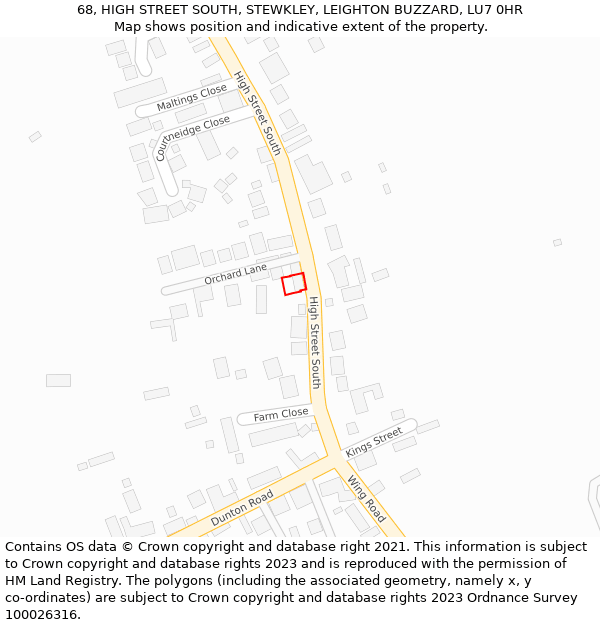 68, HIGH STREET SOUTH, STEWKLEY, LEIGHTON BUZZARD, LU7 0HR: Location map and indicative extent of plot