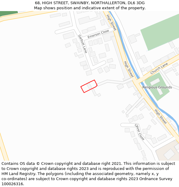 68, HIGH STREET, SWAINBY, NORTHALLERTON, DL6 3DG: Location map and indicative extent of plot