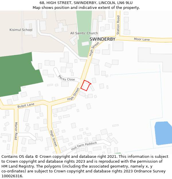 68, HIGH STREET, SWINDERBY, LINCOLN, LN6 9LU: Location map and indicative extent of plot