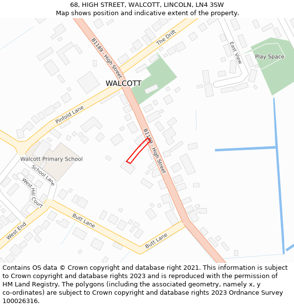 68, HIGH STREET, WALCOTT, LINCOLN, LN4 3SW: Location map and indicative extent of plot