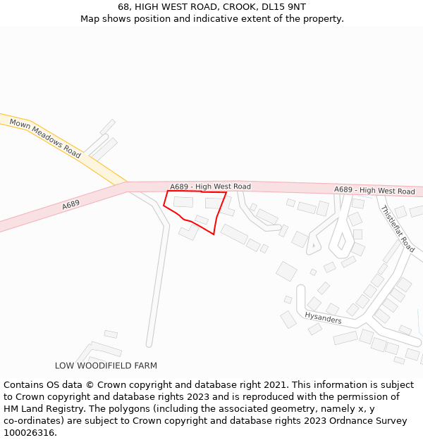 68, HIGH WEST ROAD, CROOK, DL15 9NT: Location map and indicative extent of plot
