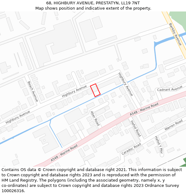 68, HIGHBURY AVENUE, PRESTATYN, LL19 7NT: Location map and indicative extent of plot