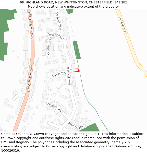 68, HIGHLAND ROAD, NEW WHITTINGTON, CHESTERFIELD, S43 2EZ: Location map and indicative extent of plot