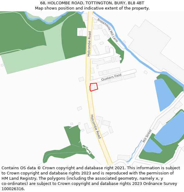 68, HOLCOMBE ROAD, TOTTINGTON, BURY, BL8 4BT: Location map and indicative extent of plot
