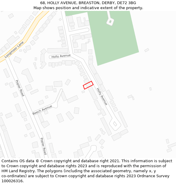 68, HOLLY AVENUE, BREASTON, DERBY, DE72 3BG: Location map and indicative extent of plot