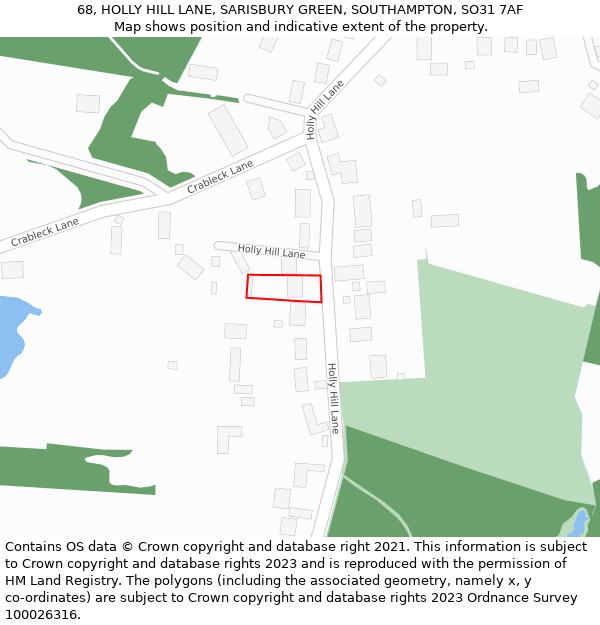 68, HOLLY HILL LANE, SARISBURY GREEN, SOUTHAMPTON, SO31 7AF: Location map and indicative extent of plot