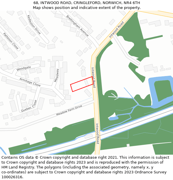 68, INTWOOD ROAD, CRINGLEFORD, NORWICH, NR4 6TH: Location map and indicative extent of plot