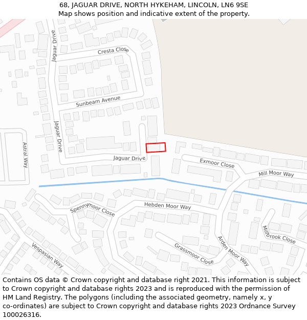 68, JAGUAR DRIVE, NORTH HYKEHAM, LINCOLN, LN6 9SE: Location map and indicative extent of plot