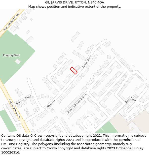 68, JARVIS DRIVE, RYTON, NE40 4QA: Location map and indicative extent of plot