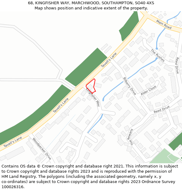 68, KINGFISHER WAY, MARCHWOOD, SOUTHAMPTON, SO40 4XS: Location map and indicative extent of plot