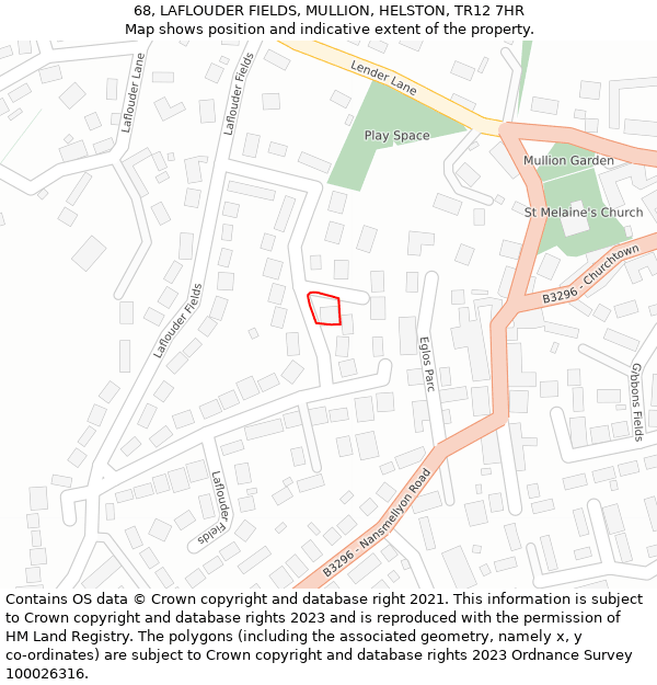 68, LAFLOUDER FIELDS, MULLION, HELSTON, TR12 7HR: Location map and indicative extent of plot