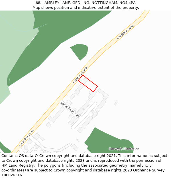 68, LAMBLEY LANE, GEDLING, NOTTINGHAM, NG4 4PA: Location map and indicative extent of plot