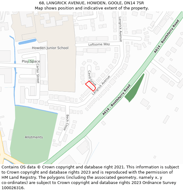 68, LANGRICK AVENUE, HOWDEN, GOOLE, DN14 7SR: Location map and indicative extent of plot