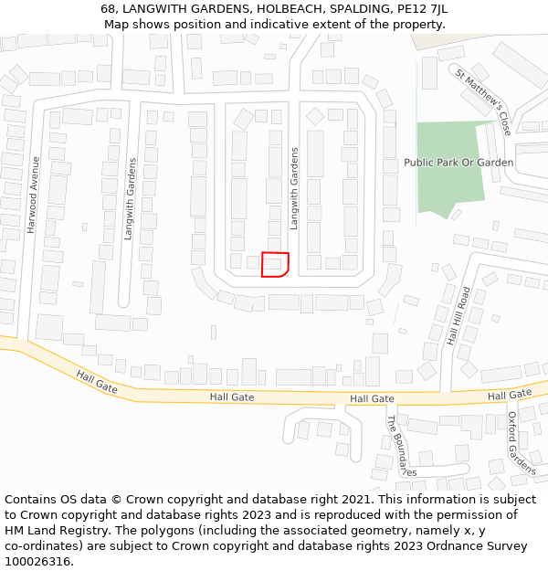 68, LANGWITH GARDENS, HOLBEACH, SPALDING, PE12 7JL: Location map and indicative extent of plot