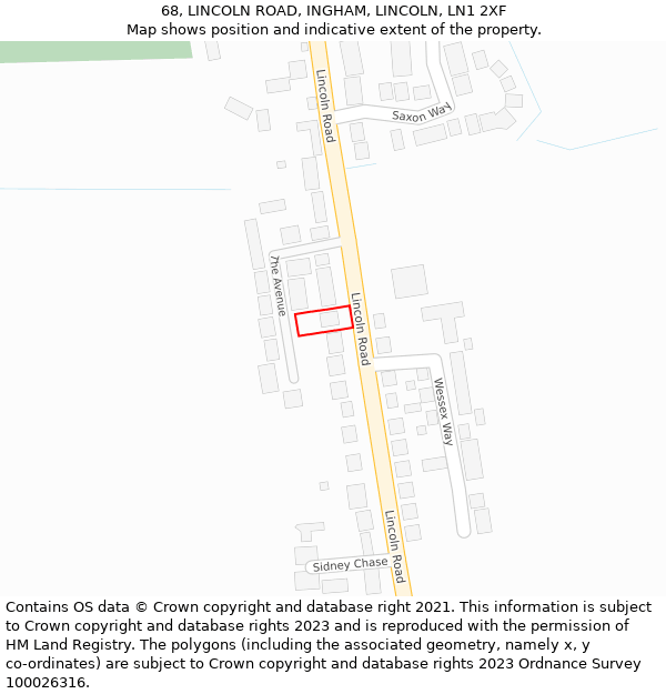 68, LINCOLN ROAD, INGHAM, LINCOLN, LN1 2XF: Location map and indicative extent of plot