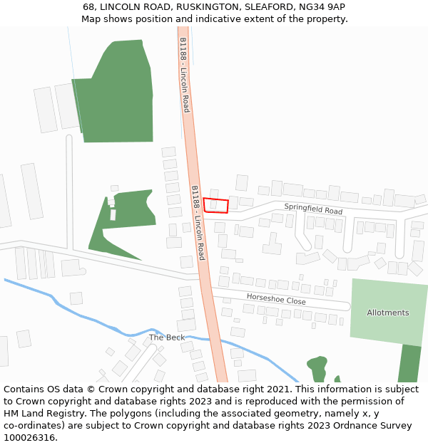 68, LINCOLN ROAD, RUSKINGTON, SLEAFORD, NG34 9AP: Location map and indicative extent of plot