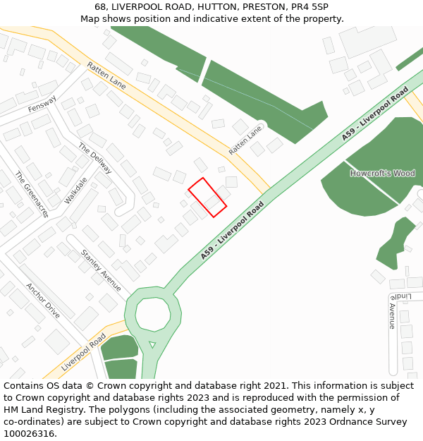 68, LIVERPOOL ROAD, HUTTON, PRESTON, PR4 5SP: Location map and indicative extent of plot