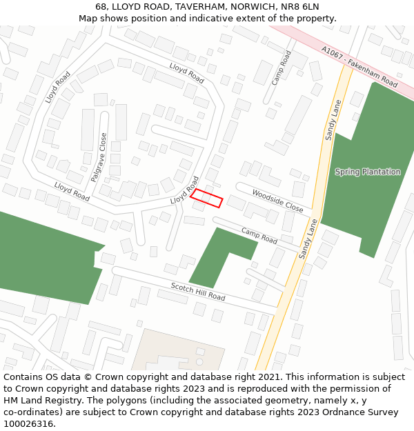 68, LLOYD ROAD, TAVERHAM, NORWICH, NR8 6LN: Location map and indicative extent of plot