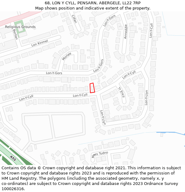 68, LON Y CYLL, PENSARN, ABERGELE, LL22 7RP: Location map and indicative extent of plot