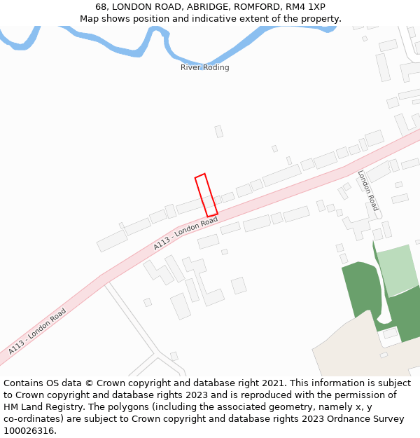 68, LONDON ROAD, ABRIDGE, ROMFORD, RM4 1XP: Location map and indicative extent of plot