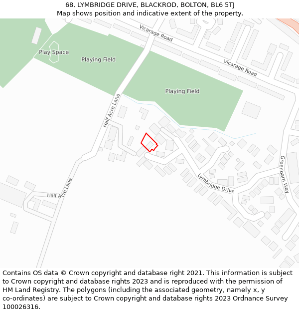 68, LYMBRIDGE DRIVE, BLACKROD, BOLTON, BL6 5TJ: Location map and indicative extent of plot