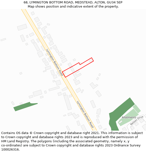 68, LYMINGTON BOTTOM ROAD, MEDSTEAD, ALTON, GU34 5EP: Location map and indicative extent of plot