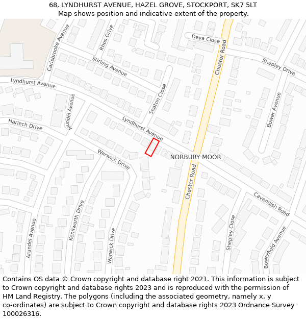 68, LYNDHURST AVENUE, HAZEL GROVE, STOCKPORT, SK7 5LT: Location map and indicative extent of plot