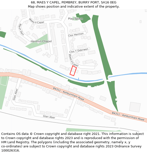 68, MAES Y CAPEL, PEMBREY, BURRY PORT, SA16 0EG: Location map and indicative extent of plot