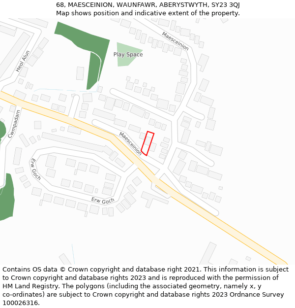 68, MAESCEINION, WAUNFAWR, ABERYSTWYTH, SY23 3QJ: Location map and indicative extent of plot