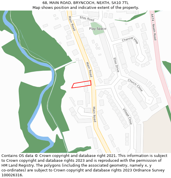 68, MAIN ROAD, BRYNCOCH, NEATH, SA10 7TL: Location map and indicative extent of plot