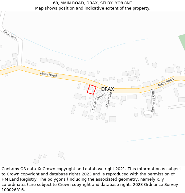 68, MAIN ROAD, DRAX, SELBY, YO8 8NT: Location map and indicative extent of plot