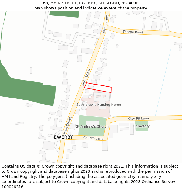 68, MAIN STREET, EWERBY, SLEAFORD, NG34 9PJ: Location map and indicative extent of plot