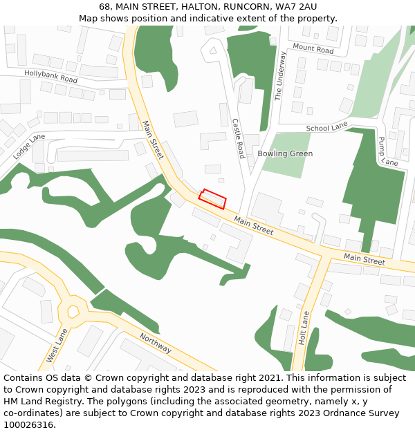 68, MAIN STREET, HALTON, RUNCORN, WA7 2AU: Location map and indicative extent of plot