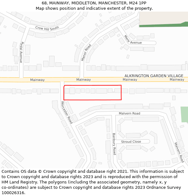 68, MAINWAY, MIDDLETON, MANCHESTER, M24 1PP: Location map and indicative extent of plot