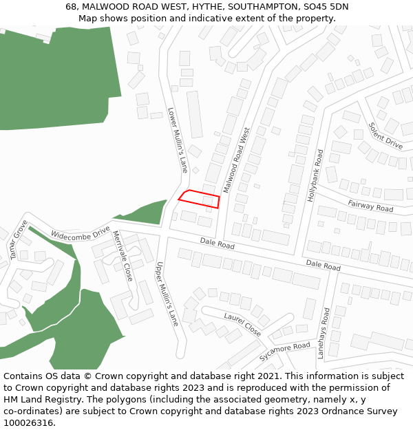 68, MALWOOD ROAD WEST, HYTHE, SOUTHAMPTON, SO45 5DN: Location map and indicative extent of plot