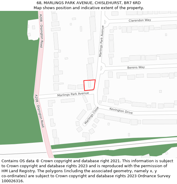 68, MARLINGS PARK AVENUE, CHISLEHURST, BR7 6RD: Location map and indicative extent of plot