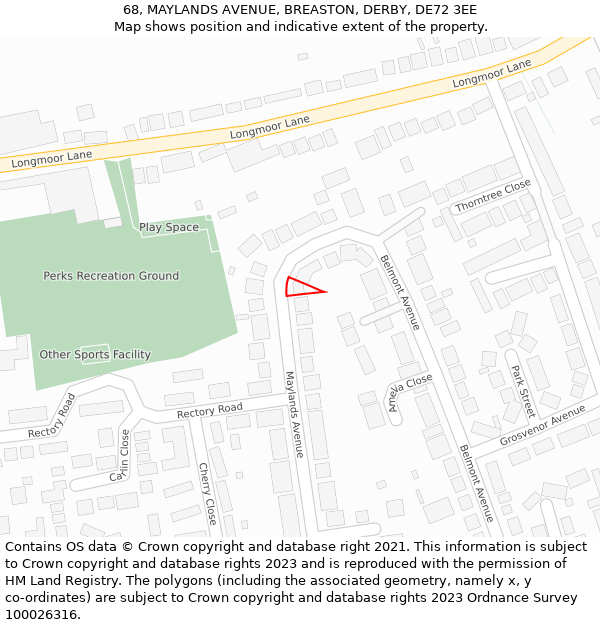 68, MAYLANDS AVENUE, BREASTON, DERBY, DE72 3EE: Location map and indicative extent of plot