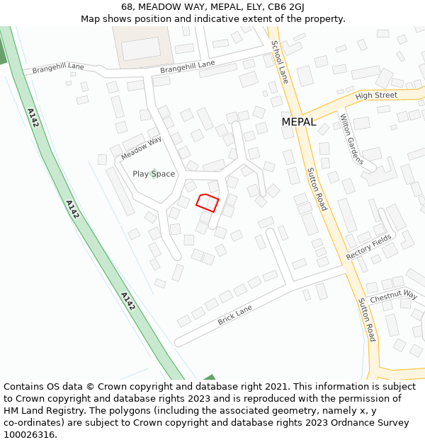 68, MEADOW WAY, MEPAL, ELY, CB6 2GJ: Location map and indicative extent of plot