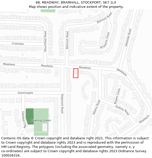 68, MEADWAY, BRAMHALL, STOCKPORT, SK7 1LX: Location map and indicative extent of plot