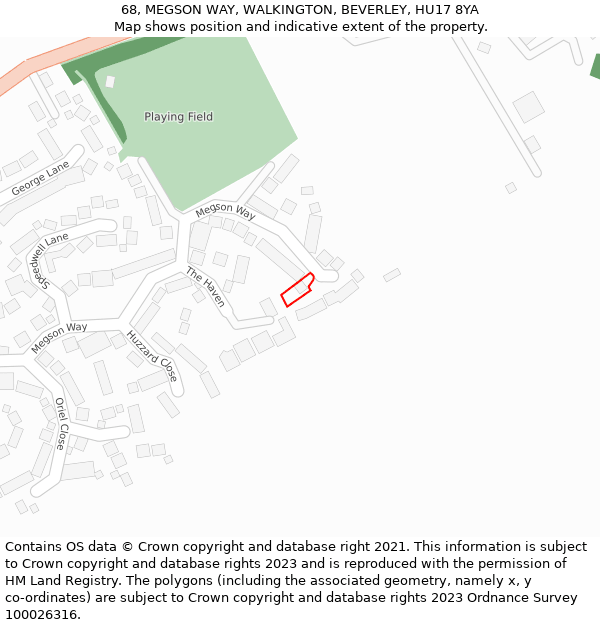 68, MEGSON WAY, WALKINGTON, BEVERLEY, HU17 8YA: Location map and indicative extent of plot