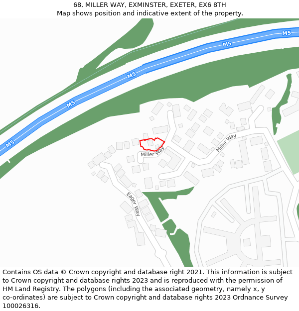 68, MILLER WAY, EXMINSTER, EXETER, EX6 8TH: Location map and indicative extent of plot