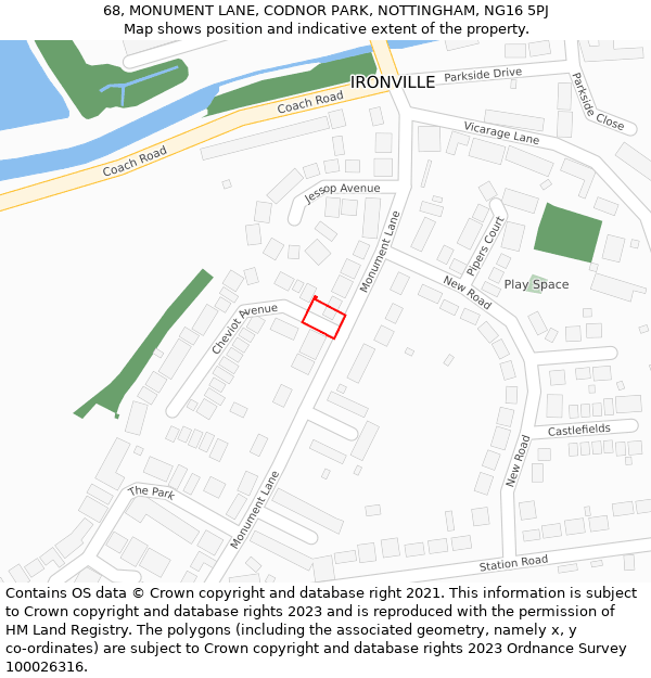 68, MONUMENT LANE, CODNOR PARK, NOTTINGHAM, NG16 5PJ: Location map and indicative extent of plot