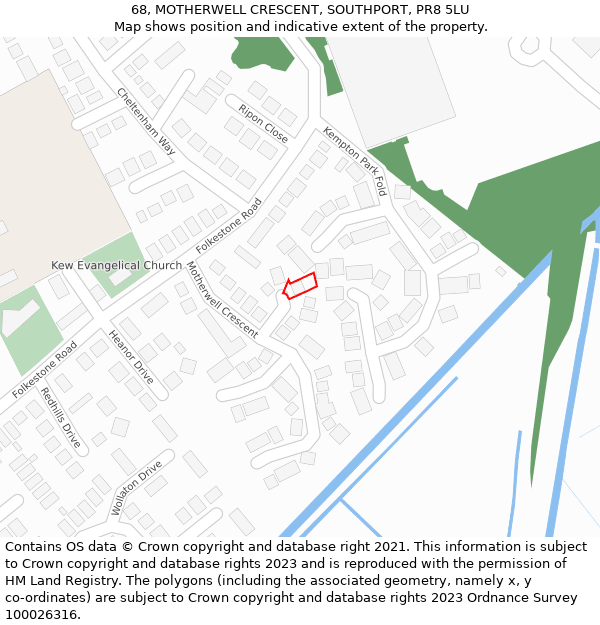 68, MOTHERWELL CRESCENT, SOUTHPORT, PR8 5LU: Location map and indicative extent of plot