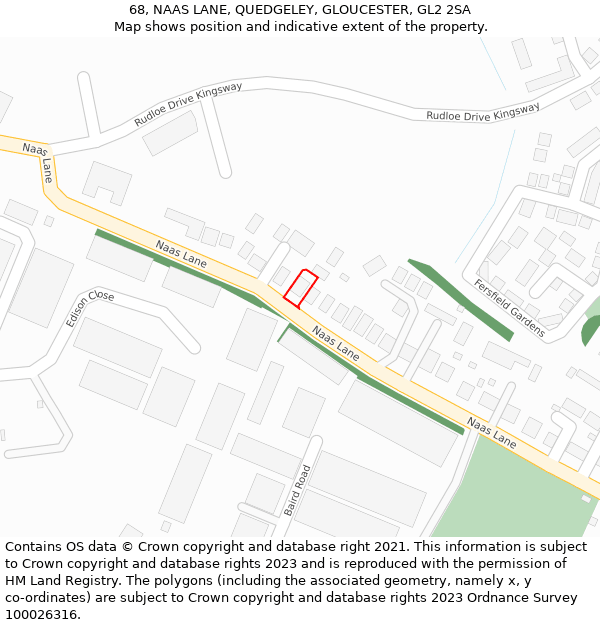 68, NAAS LANE, QUEDGELEY, GLOUCESTER, GL2 2SA: Location map and indicative extent of plot