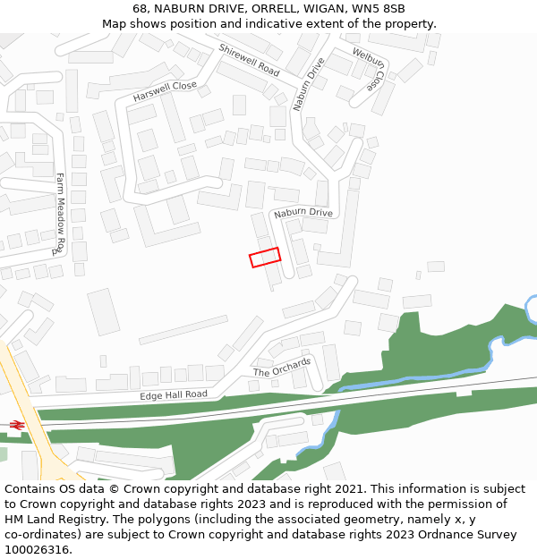 68, NABURN DRIVE, ORRELL, WIGAN, WN5 8SB: Location map and indicative extent of plot