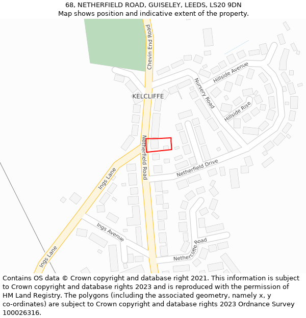 68, NETHERFIELD ROAD, GUISELEY, LEEDS, LS20 9DN: Location map and indicative extent of plot