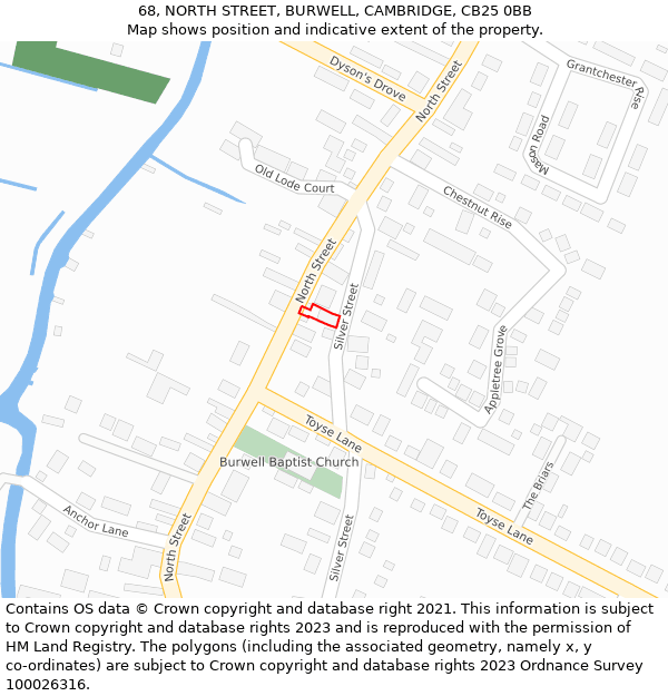 68, NORTH STREET, BURWELL, CAMBRIDGE, CB25 0BB: Location map and indicative extent of plot